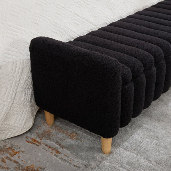 English Elm 63.4"w Wave Tufted Teddy Upholstered Flip Top Storage Bench with Armrests for Bedroom Black W3118P453446
