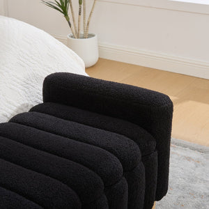 English Elm 63.4"w Wave Tufted Teddy Upholstered Flip Top Storage Bench with Armrests for Bedroom Black W3118P453446