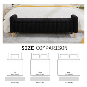 English Elm 63.4"w Wave Tufted Teddy Upholstered Flip Top Storage Bench with Armrests for Bedroom Black W3118P453446