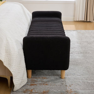 English Elm 63.4"w Wave Tufted Teddy Upholstered Flip Top Storage Bench with Armrests for Bedroom Black W3118P453446