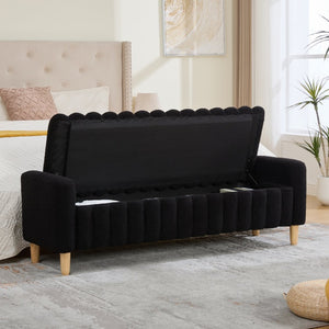 English Elm 63.4"w Wave Tufted Teddy Upholstered Flip Top Storage Bench with Armrests for Bedroom Black W3118P453446