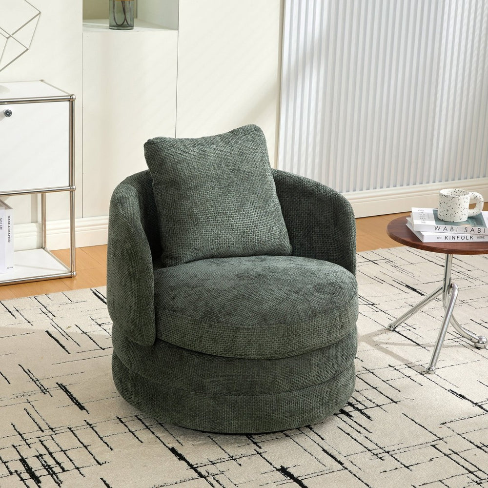 English Elm 30"w Chenille Barrel Swivel Accent Chair with Pillow for Living Room Reading Nook W3118P462480