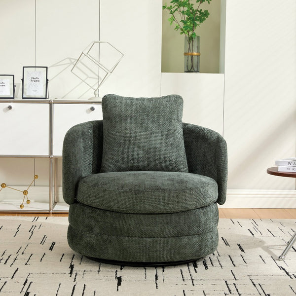 English Elm 30"w Chenille Barrel Swivel Accent Chair with Pillow for Living Room Reading Nook W3118P462480