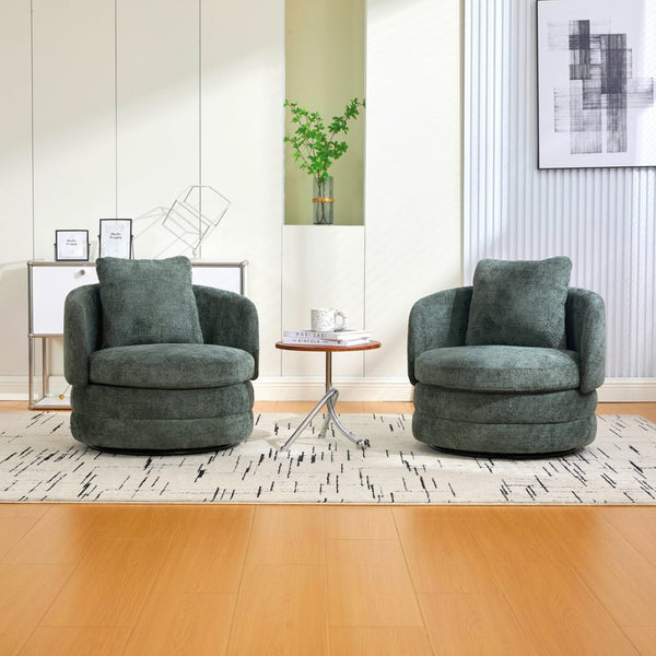 English Elm 30"w Chenille Barrel Swivel Accent Chair with Pillow for Living Room Reading Nook W3118P462480
