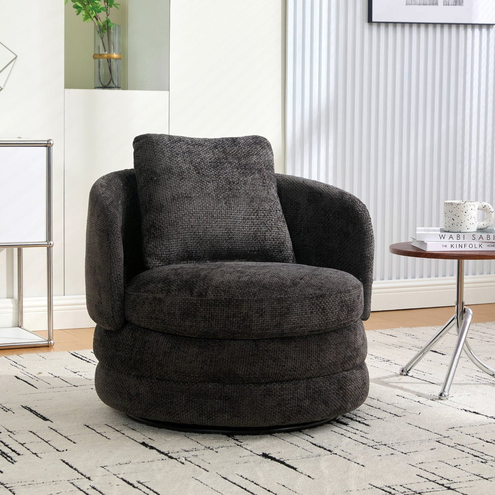 English Elm 30"w Swivel Barrel Accent Chair Chenille Upholstered Round Club Seat for Living Room W3118P462481