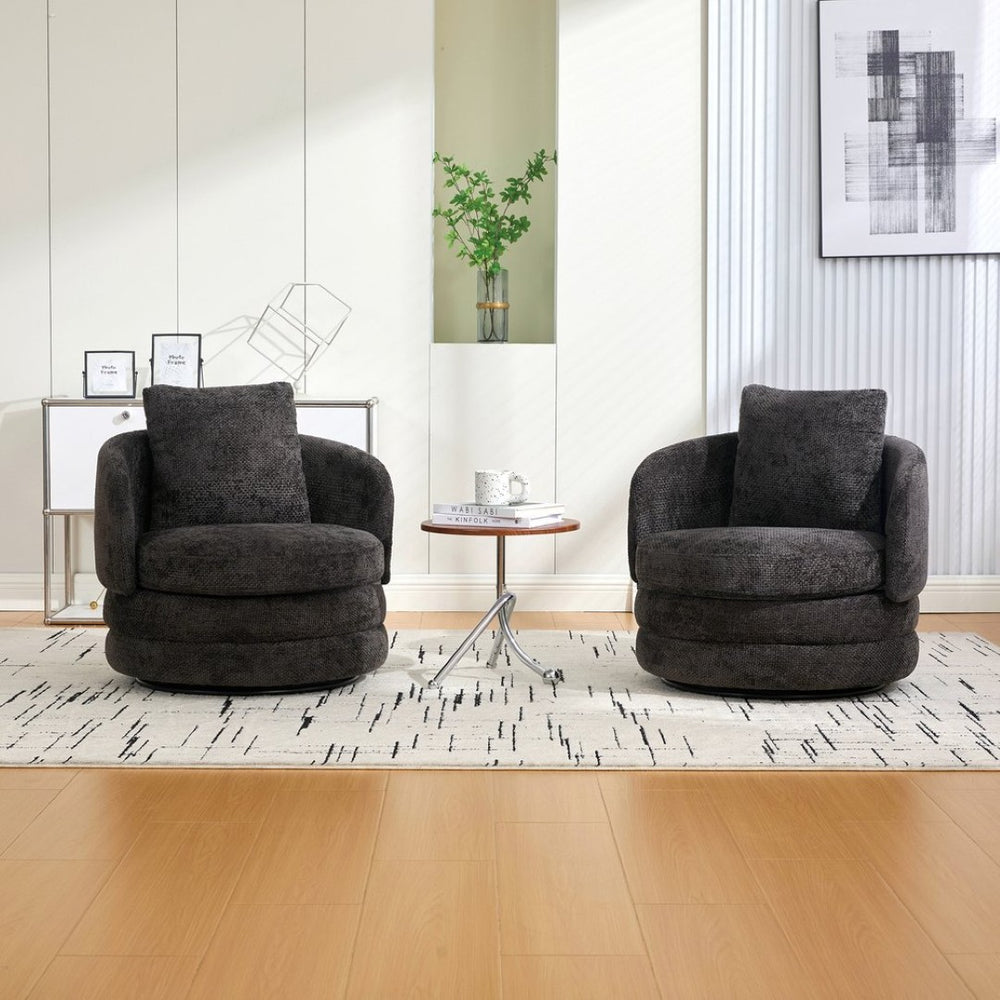 English Elm 30"w Swivel Barrel Accent Chair Chenille Upholstered Round Club Seat for Living Room W3118P462481