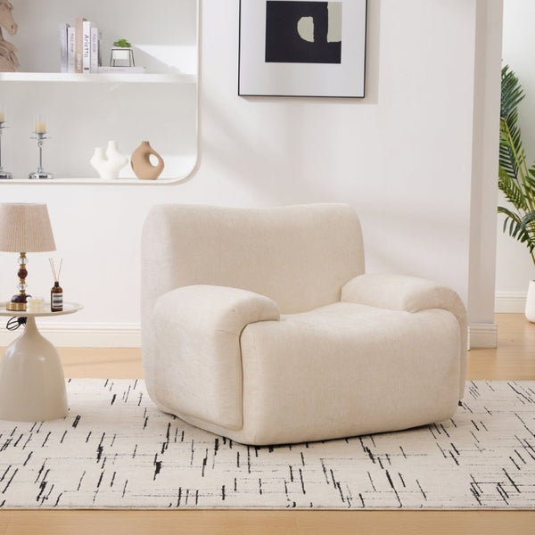 English Elm 43 Inch Oversized Chenille Accent Chair Deep Seat Foam Lounge for Living Room or Bedroom Beige W3118P466888