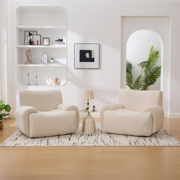 English Elm 43 Inch Oversized Chenille Accent Chair Deep Seat Foam Lounge for Living Room or Bedroom Beige W3118P466888