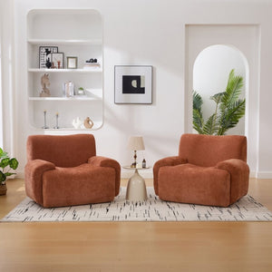 English Elm 43 Inch Oversized Chenille Accent Chair Deep Seat Foam Lounge for Living Room or Bedroom Orange W3118P466889