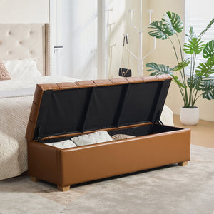 English Elm 60.2'' Tufted Pu Flip-top Storage Bench with Rubberwood Legs for Bedroom Entryway Brown W3118P468293