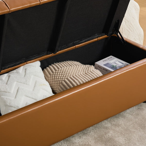 English Elm 60.2'' Tufted Pu Flip-top Storage Bench with Rubberwood Legs for Bedroom Entryway Brown W3118P468293