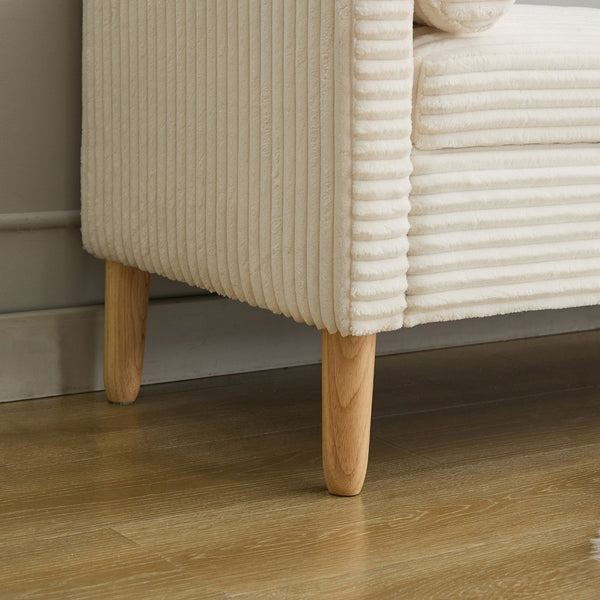 English Elm 64.7"w Corduroy Tufted Storage Bench with Armrests Bolsters Rubberwood Legs Bedroom Accent Ivory W3118P471758