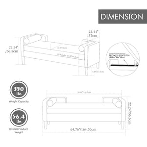 English Elm 64.7"w Corduroy Tufted Storage Bench with Armrests Bolsters Rubberwood Legs Bedroom Accent Ivory W3118P471758