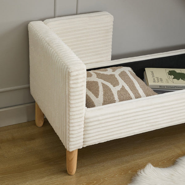 English Elm 64.7"w Corduroy Tufted Storage Bench with Armrests Bolsters Rubberwood Legs Bedroom Accent Ivory W3118P471758