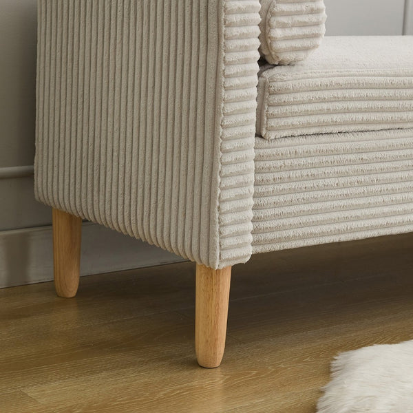 English Elm 64.7"w Corduroy Tufted Storage Bench with Armrests Bolsters Rubberwood Legs Bedroom Accent Light Gray W3118P471759