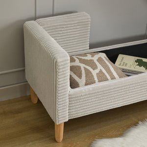English Elm 64.7"w Corduroy Tufted Storage Bench with Armrests Bolsters Rubberwood Legs Bedroom Accent Light Gray W3118P471759