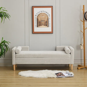 English Elm 64.7"w Corduroy Tufted Storage Bench with Armrests Bolsters Rubberwood Legs Bedroom Accent Light Gray W3118P471759