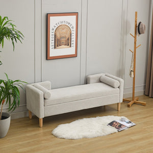 English Elm 64.7"w Corduroy Tufted Storage Bench with Armrests Bolsters Rubberwood Legs Bedroom Accent Light Gray W3118P471759