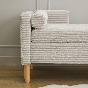 English Elm 64.7"w Corduroy Tufted Storage Bench with Armrests Bolsters Rubberwood Legs Bedroom Accent Light Gray W3118P471759