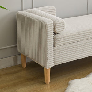 English Elm 64.7"w Corduroy Tufted Storage Bench with Armrests Bolsters Rubberwood Legs Bedroom Accent Light Gray W3118P471759