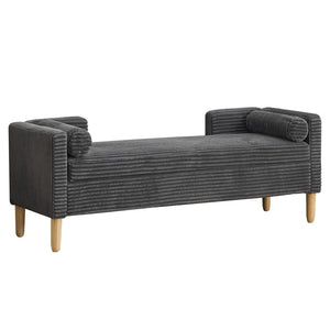 English Elm 64.7"w Corduroy Tufted Storage Bench with Armrests Bolsters Rubberwood Legs Bedroom Accent Charcoal W3118P471760