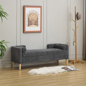 English Elm 64.7"w Corduroy Tufted Storage Bench with Armrests Bolsters Rubberwood Legs Bedroom Accent Charcoal W3118P471760