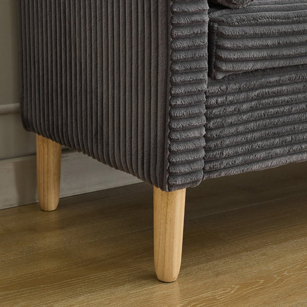 English Elm 64.7"w Corduroy Tufted Storage Bench with Armrests Bolsters Rubberwood Legs Bedroom Accent Charcoal W3118P471760