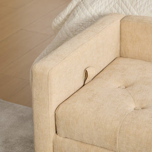 English Elm 64.6"w Tufted Chenille Storage Bench with Armrests Bolsters Whitewashed Rubberwood Farmhouse Wheat W3118P471761