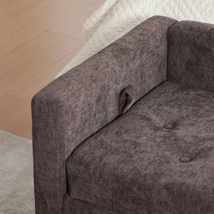 English Elm 64.6"w Tufted Chenille Storage Bench with Armrests Bolsters Whitewashed Rubberwood Farmhouse Coffee W3118P471762