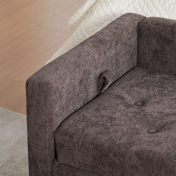 English Elm 64.6"w Tufted Chenille Storage Bench with Armrests Bolsters Whitewashed Rubberwood Farmhouse Coffee W3118P471762