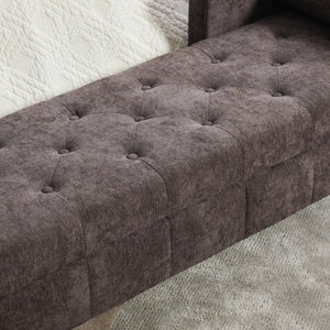 English Elm 64.6"w Tufted Chenille Storage Bench with Armrests Bolsters Whitewashed Rubberwood Farmhouse Coffee W3118P471762