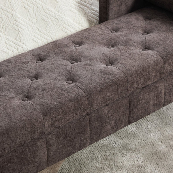 English Elm 64.6"w Tufted Chenille Storage Bench with Armrests Bolsters Whitewashed Rubberwood Farmhouse Coffee W3118P471762
