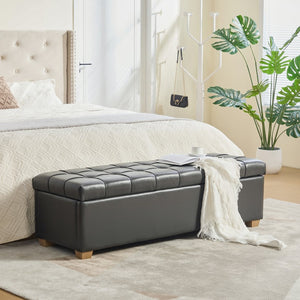 English Elm 60.2'' Tufted Pu Flip-top Storage Bench with Rubberwood Legs for Bedroom Entryway Gray W3118P479135