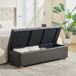 English Elm 60.2'' Tufted Pu Flip-top Storage Bench with Rubberwood Legs for Bedroom Entryway Gray W3118P479135
