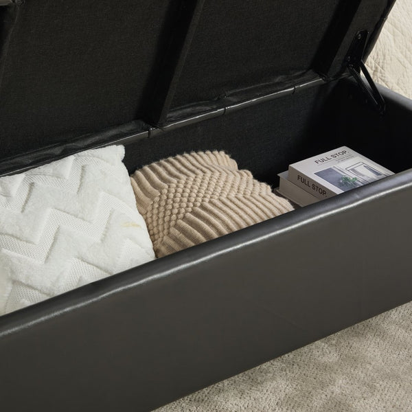 English Elm 60.2'' Tufted Pu Flip-top Storage Bench with Rubberwood Legs for Bedroom Entryway Gray W3118P479135