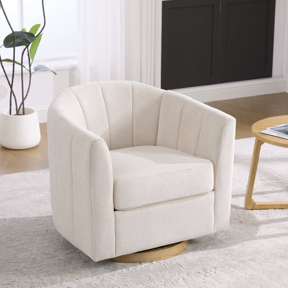 English Elm 31.1'' Chenille Swivel Barrel Chair Channel Tufted with Hidden Storage for Living Room Beige W3118P481249