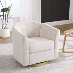 English Elm 31.1'' Chenille Swivel Barrel Chair Channel Tufted with Hidden Storage for Living Room Beige W3118P481249