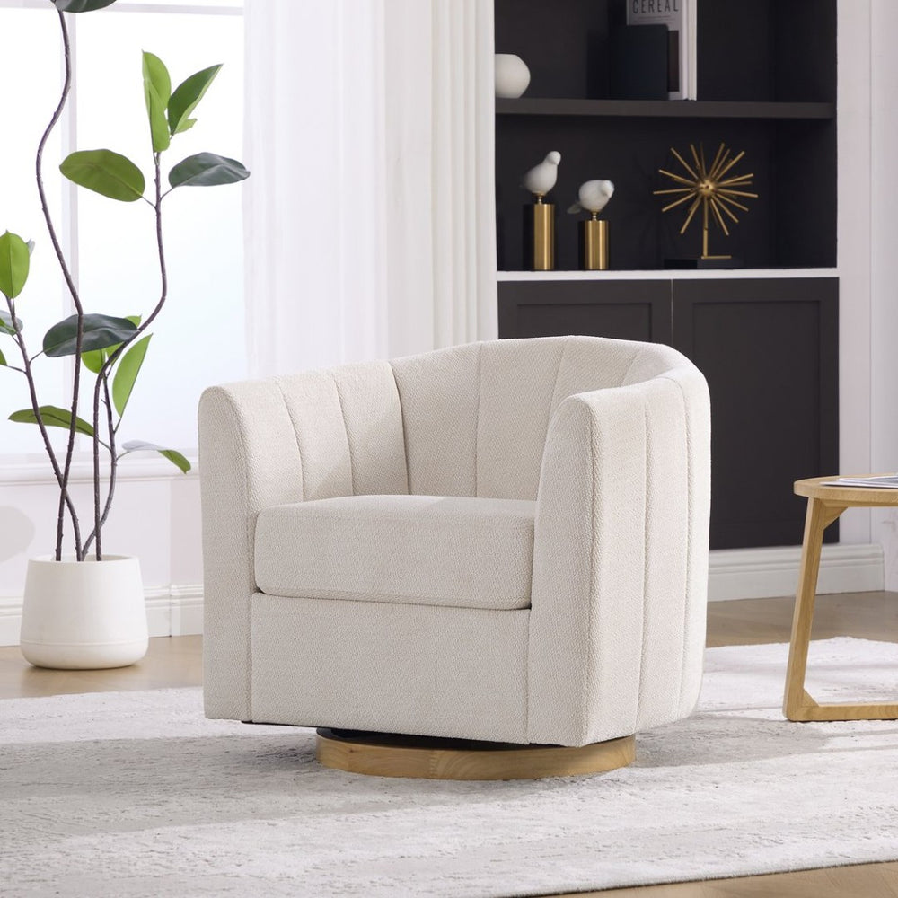 English Elm 31.1'' Chenille Swivel Barrel Chair Channel Tufted with Hidden Storage for Living Room Beige W3118P481249