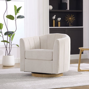 English Elm 31.1'' Chenille Swivel Barrel Chair Channel Tufted with Hidden Storage for Living Room Beige W3118P481249
