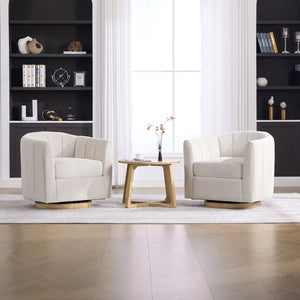 English Elm 31.1'' Chenille Swivel Barrel Chair Channel Tufted with Hidden Storage for Living Room Beige W3118P481249