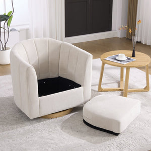 English Elm 31.1'' Chenille Swivel Barrel Chair Channel Tufted with Hidden Storage for Living Room Beige W3118P481249