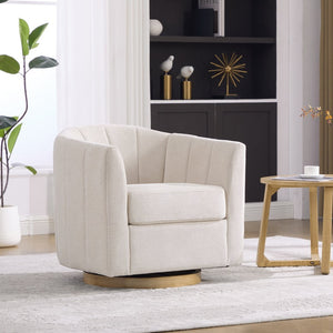 English Elm 31.1'' Chenille Swivel Barrel Chair Channel Tufted with Hidden Storage for Living Room Beige W3118P481249