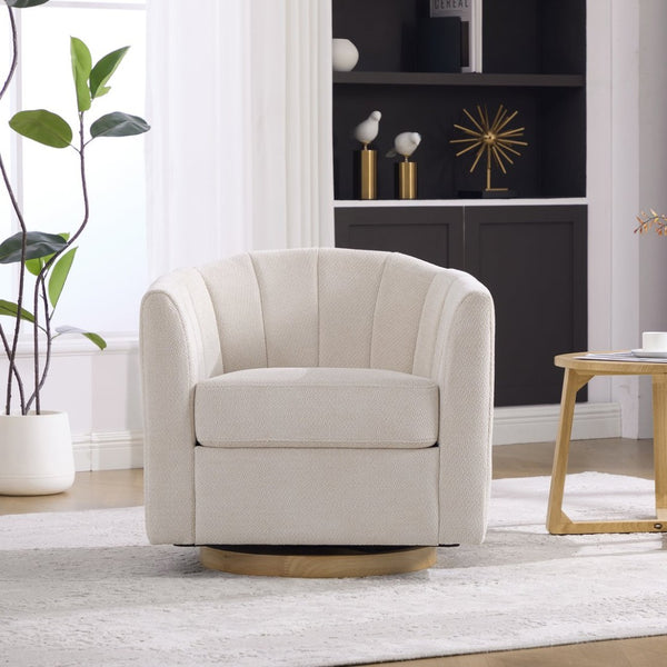 English Elm 31.1'' Chenille Swivel Barrel Chair Channel Tufted with Hidden Storage for Living Room Beige W3118P481249
