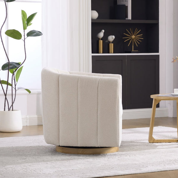 English Elm 31.1'' Chenille Swivel Barrel Chair Channel Tufted with Hidden Storage for Living Room Beige W3118P481249