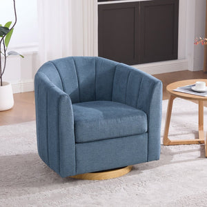 English Elm 31.1'' Chenille Swivel Barrel Chair Channel Tufted with Hidden Storage for Living Room Blue W3118P481250