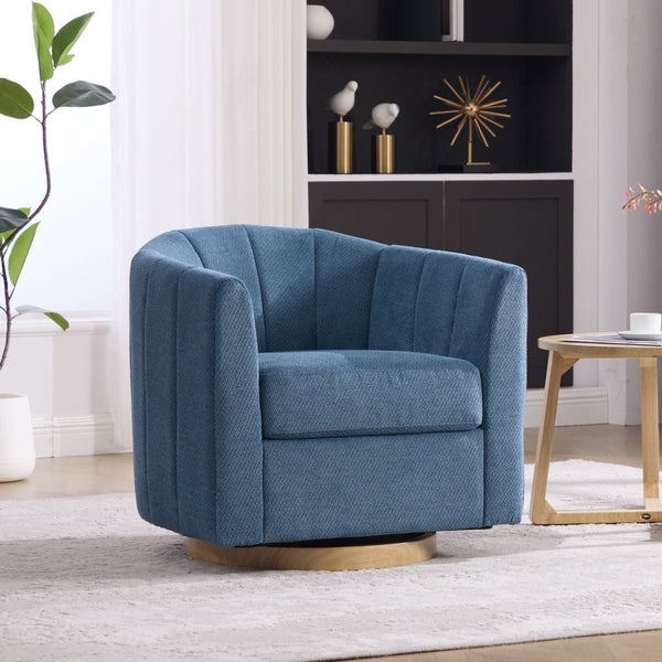 English Elm 31.1'' Chenille Swivel Barrel Chair Channel Tufted with Hidden Storage for Living Room Blue W3118P481250