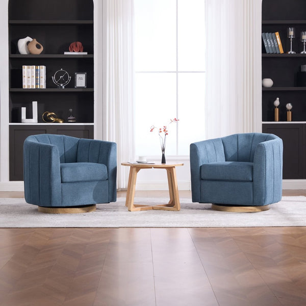 English Elm 31.1'' Chenille Swivel Barrel Chair Channel Tufted with Hidden Storage for Living Room Blue W3118P481250