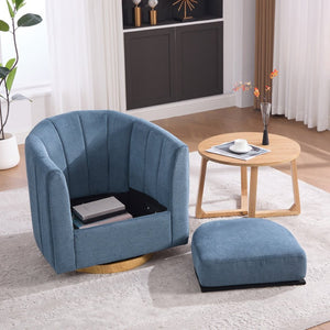 English Elm 31.1'' Chenille Swivel Barrel Chair Channel Tufted with Hidden Storage for Living Room Blue W3118P481250