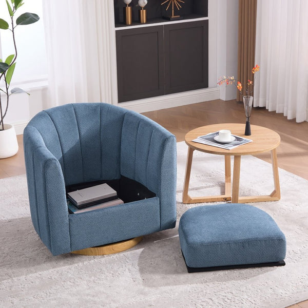 English Elm 31.1'' Chenille Swivel Barrel Chair Channel Tufted with Hidden Storage for Living Room Blue W3118P481250