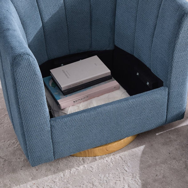 English Elm 31.1'' Chenille Swivel Barrel Chair Channel Tufted with Hidden Storage for Living Room Blue W3118P481250